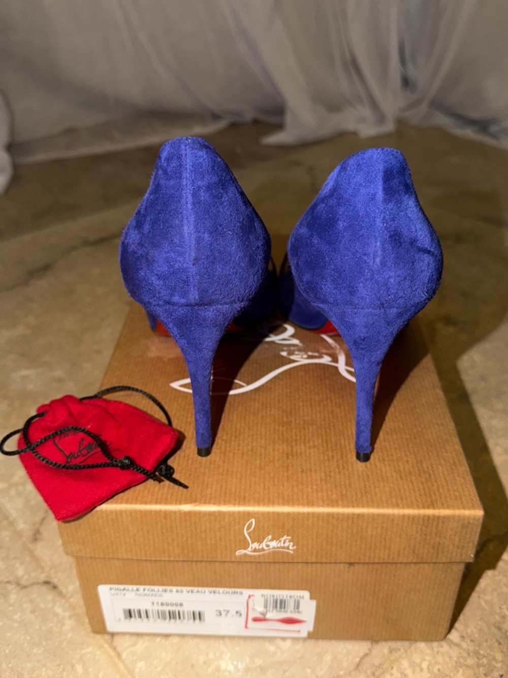 Christian Louboutin Pigalle Follies 85mm 37.5 Blue Suede + Box & Extra Heel Taps - Picture 16 of 16